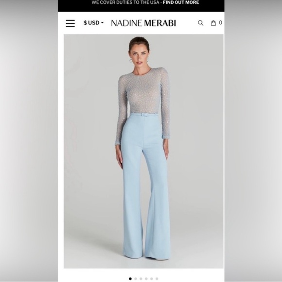 NADINE MERABI Pants - NADINE MERABI Light Blue Flare Pants